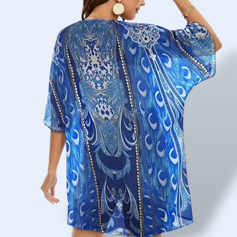 🩴 Beautiful Blue Paisley Kimono/ Swim Cover-Up +Stylish Daily Wear! - Picture 2 of 8